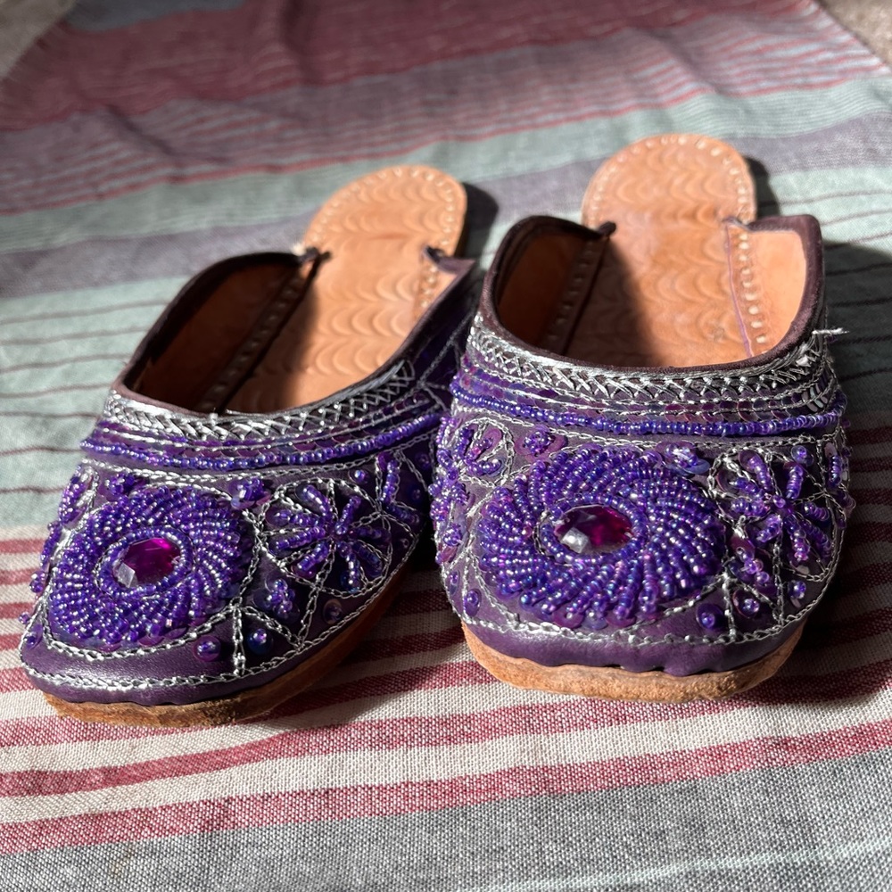 Purple beaded Indian sandals